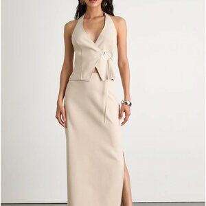 BRAND NEW- Virginia Beige Halter Belted Vest Top + Skirt- MEDIUM